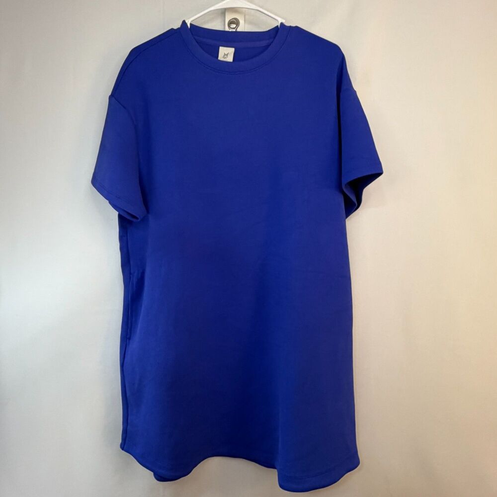 Member's Mark Sandwash Rib Tee Dress Short Sleeve Crew Neck Royal Blue Size: L